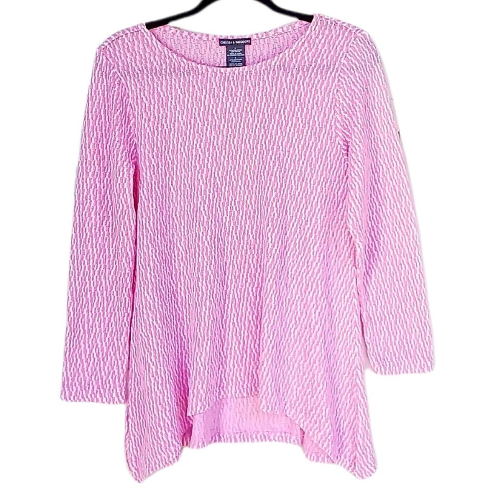 Chelsea & Theodore Pink & White Sweater Size Large